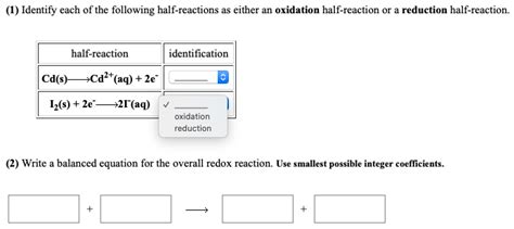 Solved Identify Each Of The Following Half Reactions As Chegg