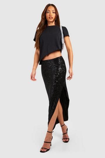 Black Sequin Skirts Black Glitter And Sparkly Skirts Boohoo Uk