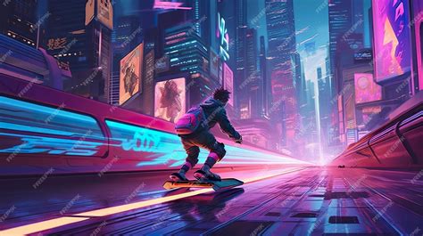 Premium AI Image | Futuristic hoverboard race ai generate