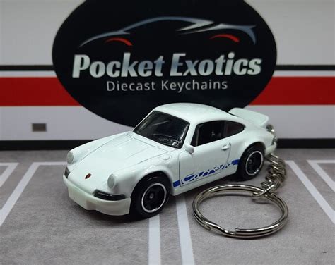 Porsche 911 Carrera Rs Keychain White Hot Wheels Diecast Collectible Automotive Handcrafted