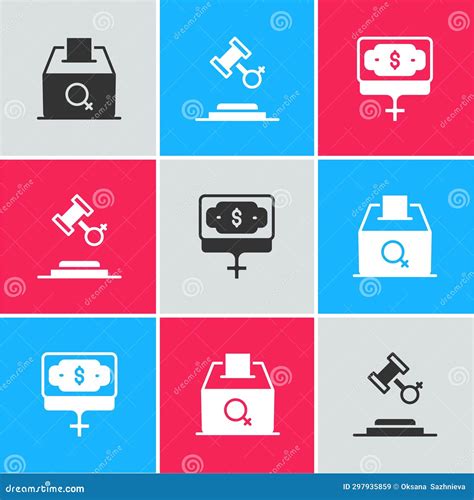 Set Female Vote Right Rights And Money Growth Woman Icon Vector Stock