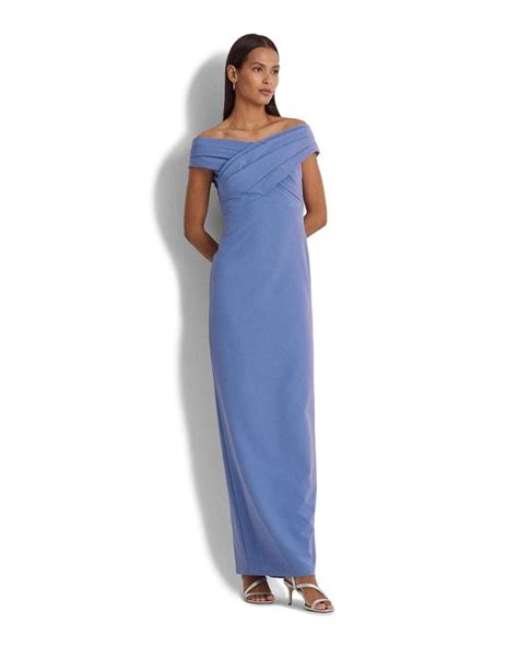 Lauren By Ralph Lauren Crepe Off The Shoulder Gown In Blue Lyst