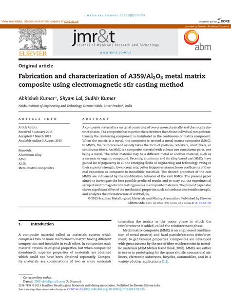 Fabrication And Characterization Of A Al O Metal Matrix Composite