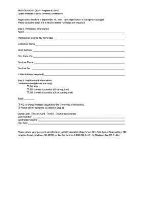 Fillable Online Pediatrics Wisc REGISTRATION FORM Program UMGC Please