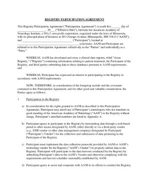 Fillable Online Registry Template Participation Agreement D