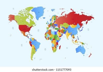 Colorful Map World High Detail Political Stock Vector Royalty Free