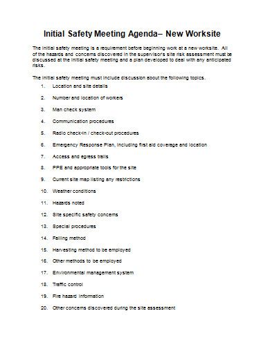 Safety Meeting Agenda 12 Examples Format Pdf