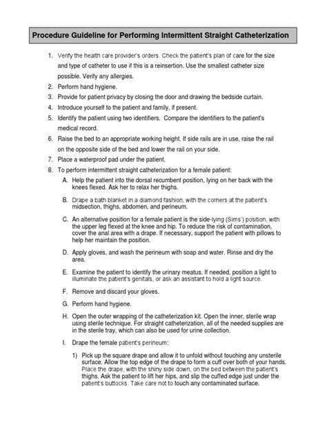 Performing Intermittent Straight Catheterization | PDF | Medical ...