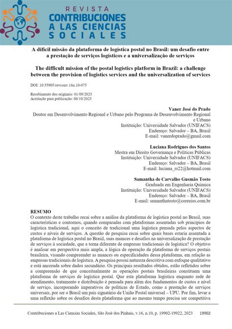 PDF A difícil missão da plataforma de logística postal no Brasil um