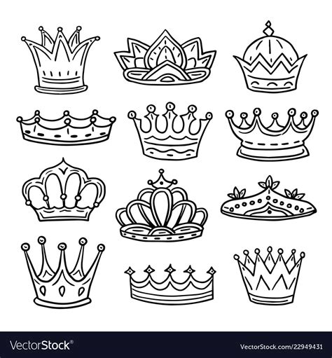 Hand Drawn Crowns King Queen Doodle Crown Vector Image