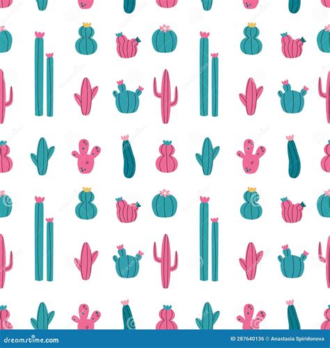 Vector Seamless Pattern With Cactus Stock Vector Illustration Of Background Drawing 287640136