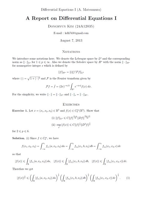 [differential Equations I] A Report On Differential Equations I Math Mathematics Osaka