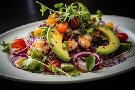 Ensalada De Langosta Con Aguacate Y Cebolla Roja Elegancia Foto Premium