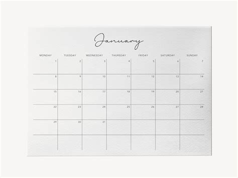 Calendrier Mensuel Imprimable Pdf Calendrier Etsy France