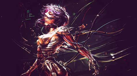 Cyberpunk Cyborg Girl Art Wallpaper