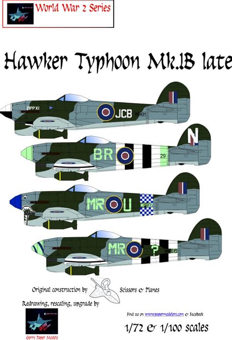 And Hawker Typhoon Mk Ib Late Kit Bundle Paper Model