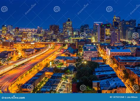 View of the Downtown Baltimore Skyline at Night, in Baltimore, Maryland ...