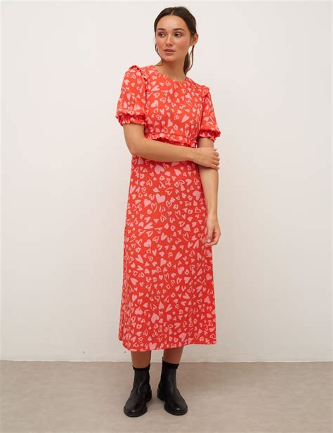 Asos Design Midi Tea Dress With Buttons In Red And Pink Floral Print