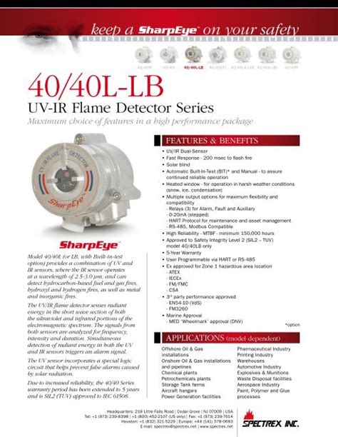 L Lb Uv Ir Flame Detector Series Spectrex Inc