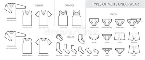 Male Underwear Types Flat Thin Line Vector Icons Set Stock Vector