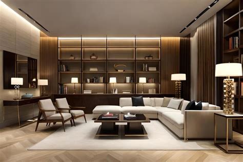 Premium Photo | A living room with a large wall of glass panels and a sofa.