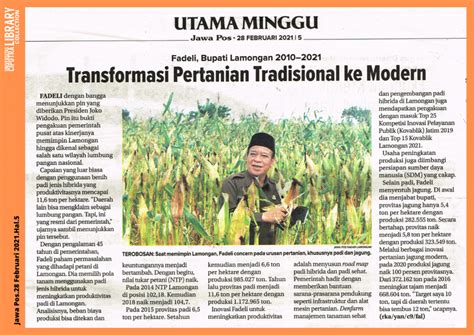 Fadeli Bupati Lamongan 2010 2021transformasi Pertanian Tradisional Ke