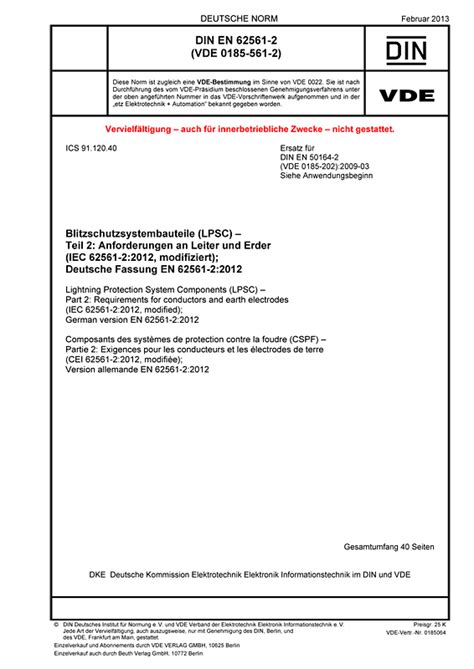 DIN EN 62561-2 VDE 0185-561-2:2013-02 - Standards - VDE Publishing House