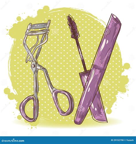 Beauty Make Up Eyelash Curler And Mascara Card Stock Vector