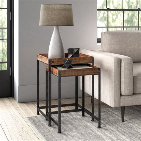 Steelside Lottie Solid Wood Tray Top Pedestal Nesting Tables Reviews