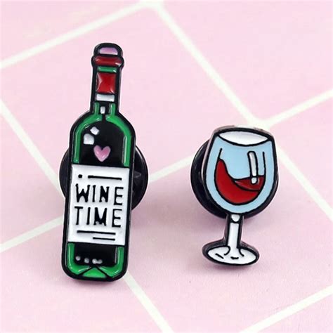 Wine Enamel Pin Wine Glass And Wine Bottle Brooches Wine Tiny Metal