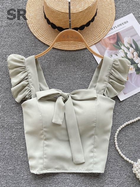 Singreiny Ruffle Solid Summer Camisole Backless Design Sleeveless