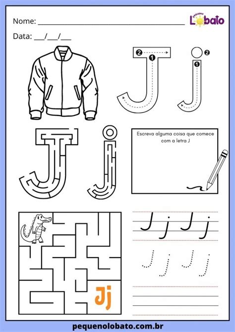 Atividades a Letra J de forma Maiúscula e Minúscula
