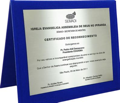 Placa De Homenagem Sa Igreja Evang Lica Placas De Homenagens Rj