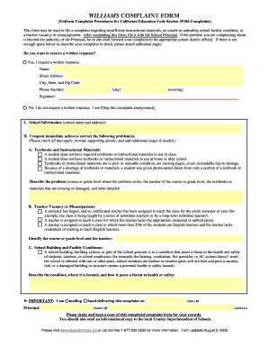 Williams Complaint Form Fill Online Printable Fillable Blank