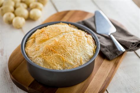 New Potato Feta Spinach And Filo Pie Recipe Seasonal Spuds