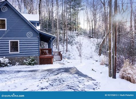 Cozy Cabin in the Winter stock image. Image of mountain - 95725813