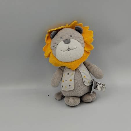 Doudou Lion Gris Jaune Blanc Toiles Trois Kilos Sept