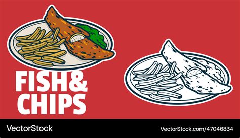 Fish and chips - drawing black white colors Vector Image