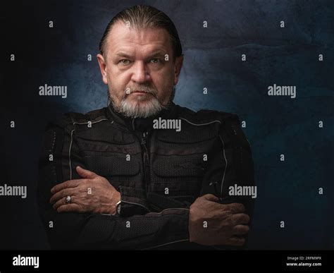 An Adult Man Wear Biker Clothes Stock Photo Alamy