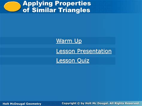 Applying Properties Of Similar Triangles Warm Up Lesson Presentation