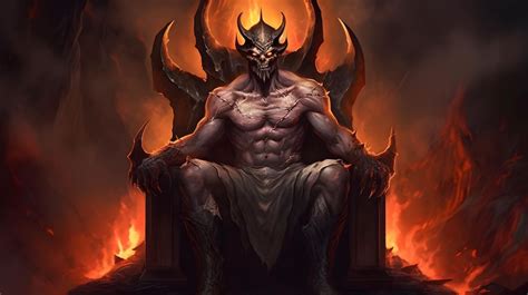 Male Demon Seated On Fiery Throne Digital Concept Art Of The King Of