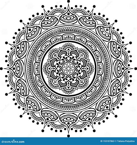 Mandala Pattern Black And White Doodles Sketch Stock Illustration