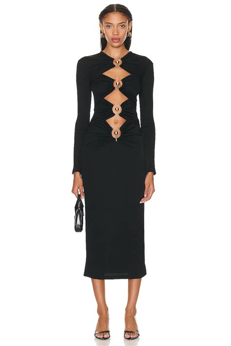 Christopher Esber Orbit Ruched Long Sleeve Dress In Black Fwrd