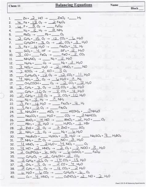 Balancing Chemical Equations Worksheet Answer Key — db-excel.com