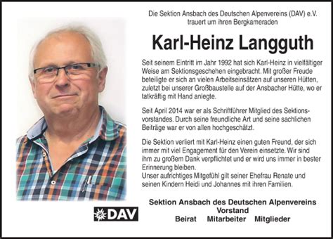 Traueranzeigen Von Karl Heinz Langguth Trauer Flz De