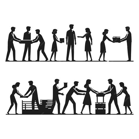 Premium Vector People Helping Each Other In Black And White Silhouette