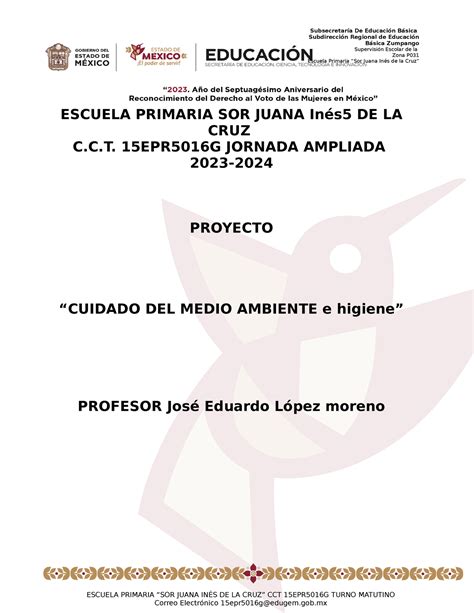 Proyecto De Higiene Y Ecolog A Subdirecci N Regional De