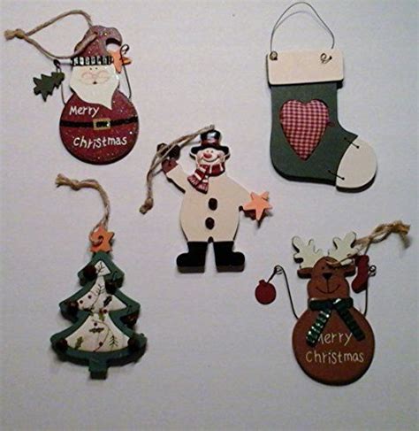 Wooden And Padded Christmas Tree Ornaments Set 1 Christmas