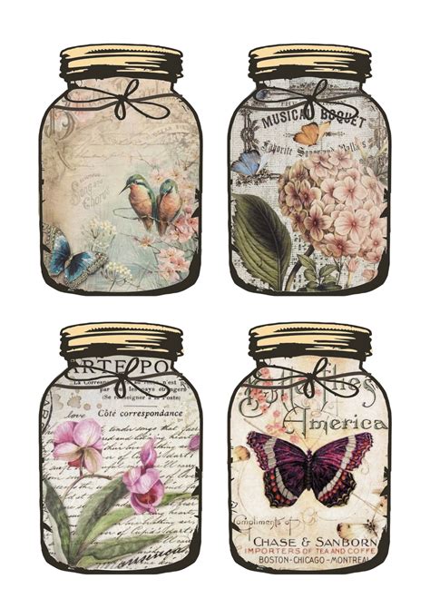 10 Vintage Mason Jar Themed Digital Paper Ephemera Printables