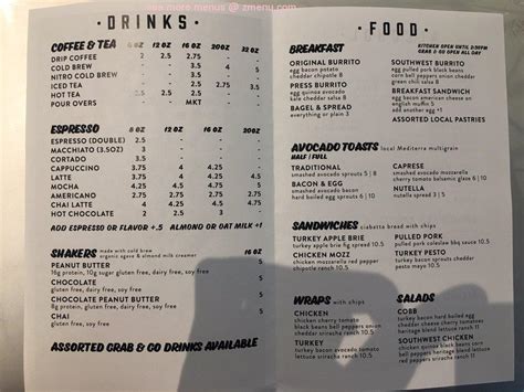 Menu At Press Coffee The Roastery Restaurant Phoenix